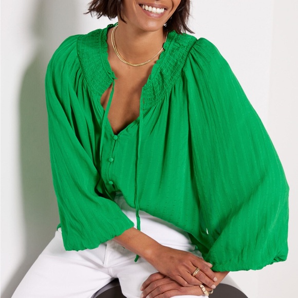 SANCTUARY XS breezy smock neck blouse in jelly bean green - Picture 7 of 9
